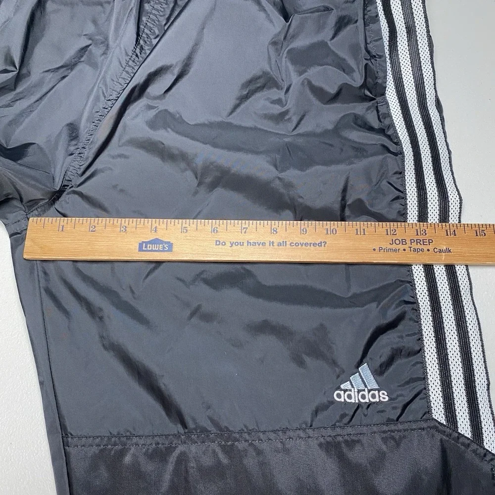 Y2K Adidas Track Pants Mens XL Warm Up Windbreaker Nylon Reinforced Knees Black